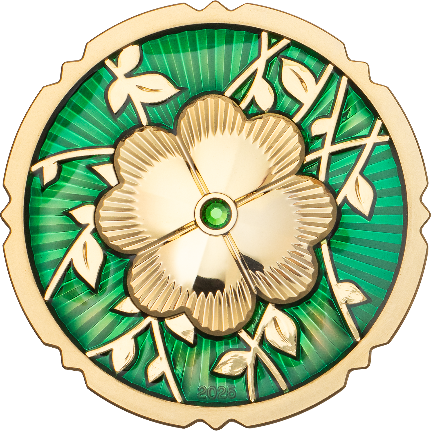 2025 Cook Islands Evergreen - Clover gilded w/crystals 1oz