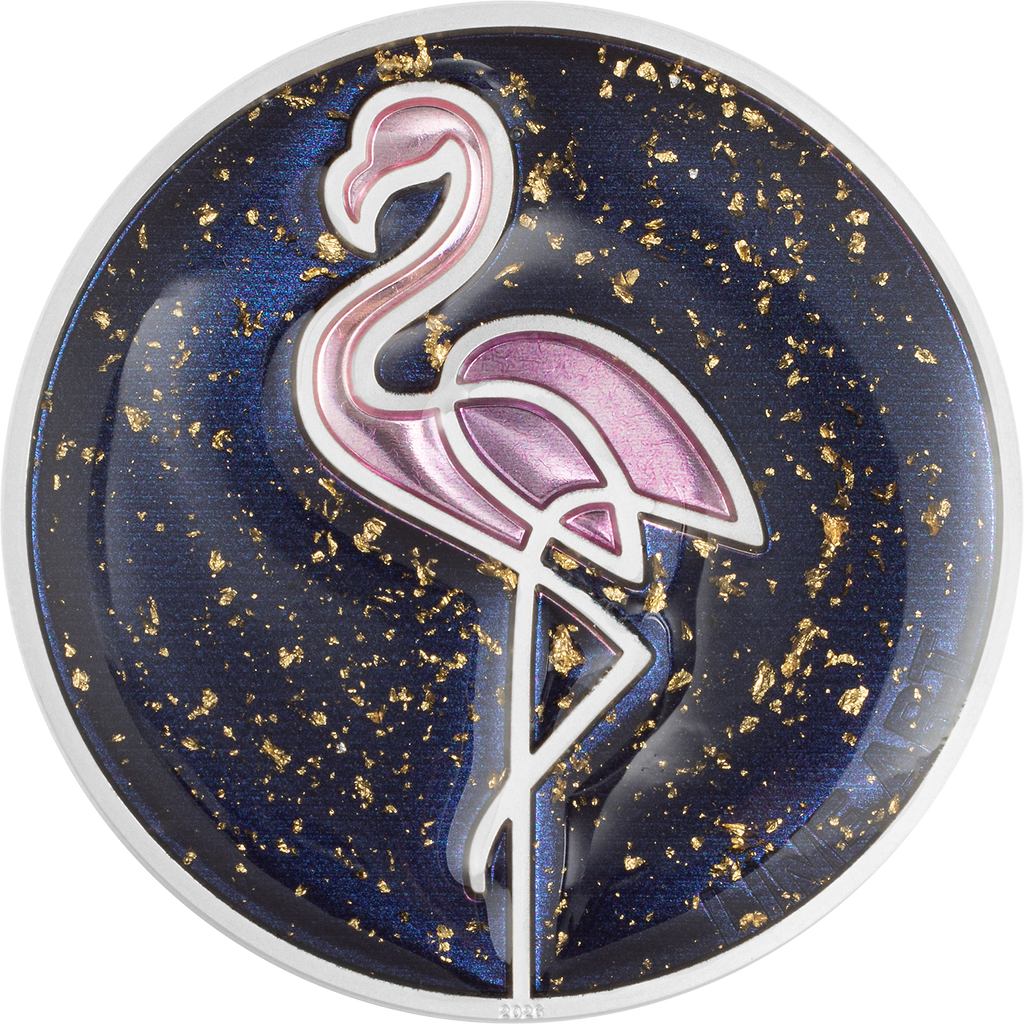 2026 Cook Islands Line Art Flamingo 1 oz Silver Proof Colorized